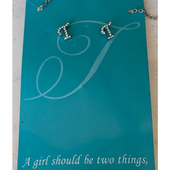 Dots Brand "T" Letter Silver Earrings and Necklace w/Rhinestones (NEW) - Picture 14 of 14